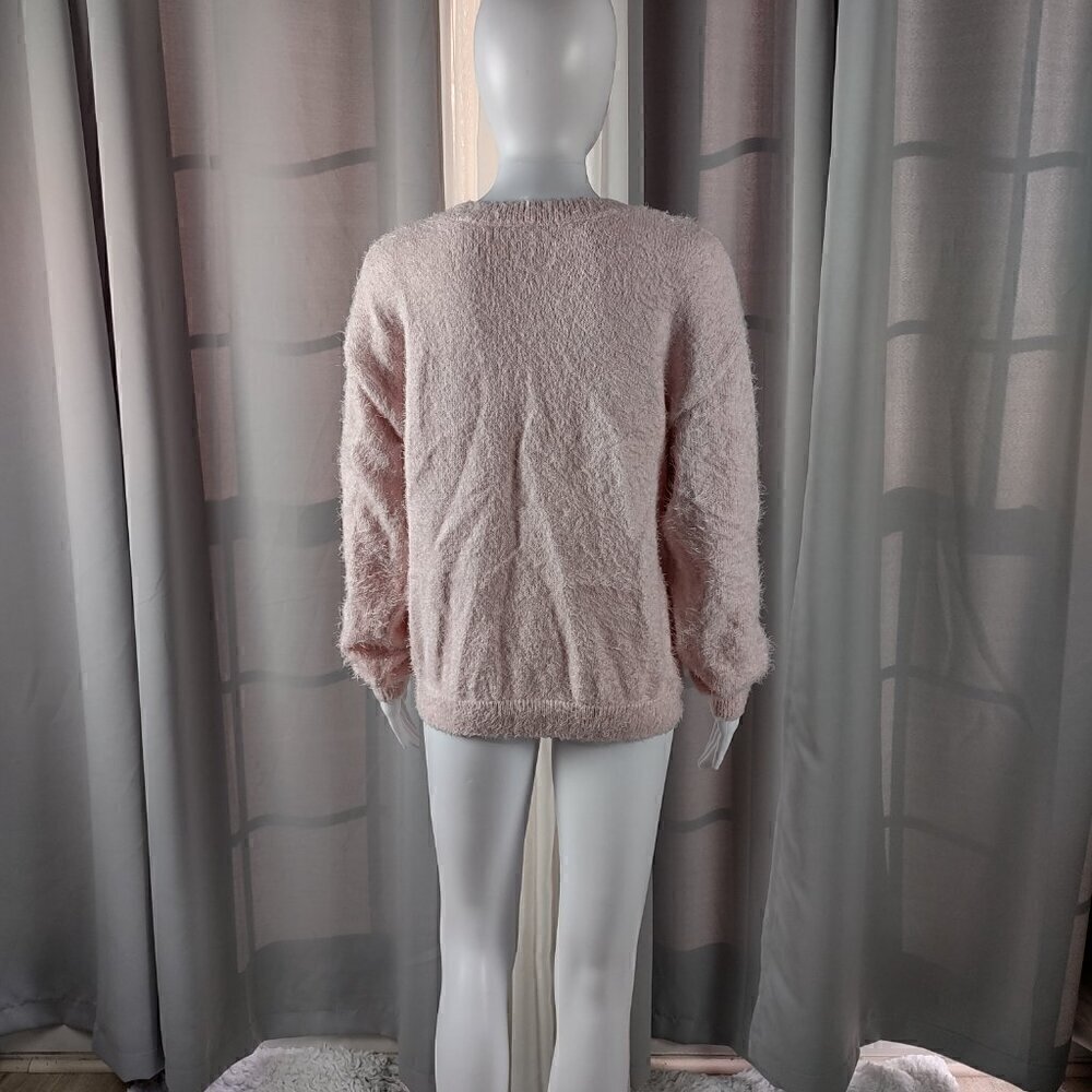 Holiday Time Pink, Shaggy, Reindeer Themed, Holiday Sweater Size L (12-14) - Picture 3 of 12